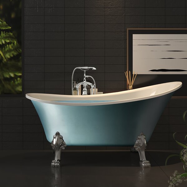 Freestanding Bathtub – 60 Inch Matte Lichen Green Acrylic Bathtub – Modern Clawfoot Stand Alone Tub 